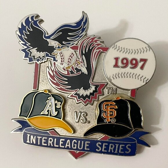 Vtg 1997 Oakland A vs San Francisco Giants Interleague Series MLB Baseball Pin - Picture 2 of 8